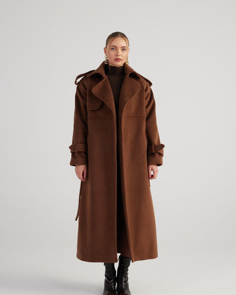 Nora Brown Cashmere Blend Maxi Coat