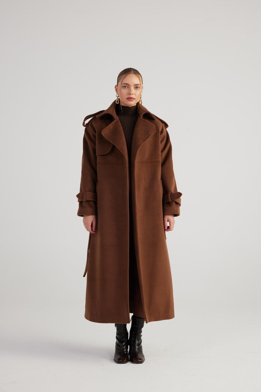 Nora — Brown Cashmere Blend Maxi Coat