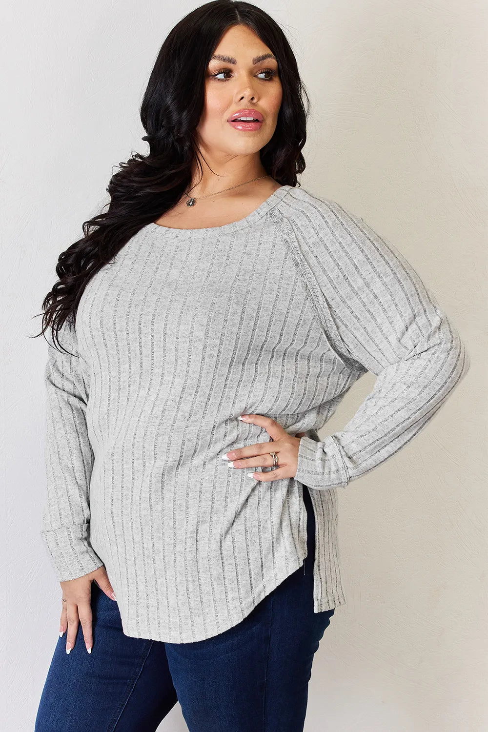 Cove Bellamy — Basic Bae Full Size Ribbed Round Neck Slit T-Shirt, alternate view 5