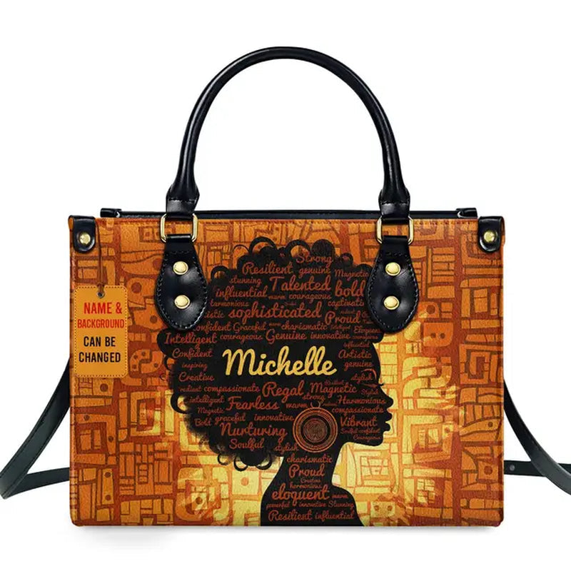 Jocelyn Montclair — Luxury African Girl Print Leather Top-Handle Tote Handbag, alternate view 24