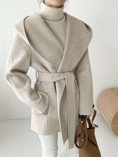 Felicia™ | Cardigan Hooded Mid-Length Woolen Coat