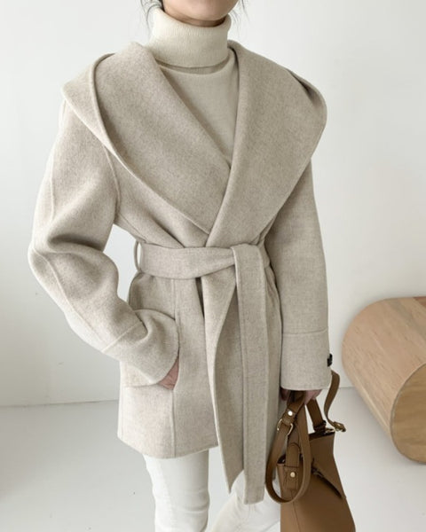 Felicia™ | Cardigan Hooded Mid-Length Woolen Coat