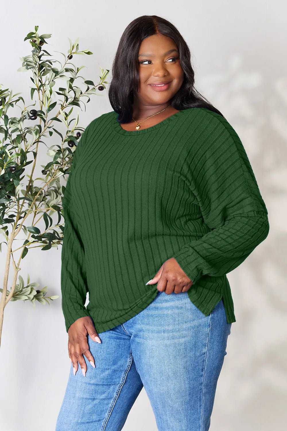 Vale Delacroix — Basic Bae Full Size Ribbed Round Neck Slit Knit Top, alternate view 31