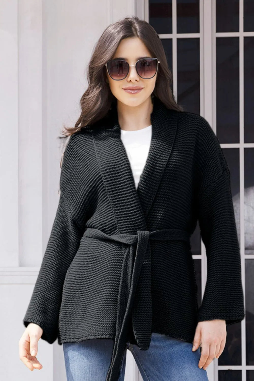 Sage Bellamy — Tied Open Front Long Sleeve Cardigan