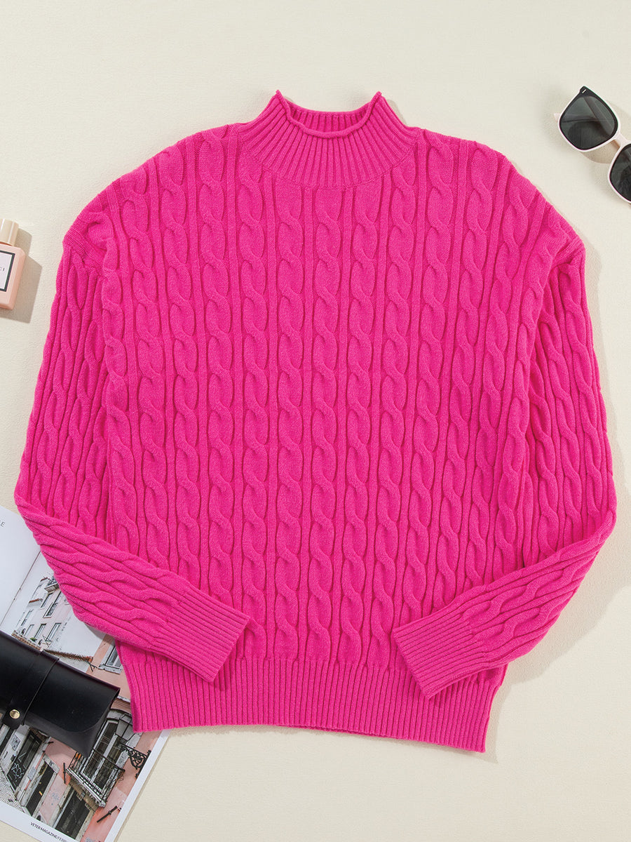 Cable-Knit Mock Neck Long Sleeve Sweater