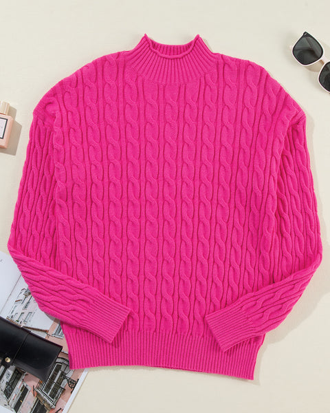 Cable-Knit Mock Neck Long Sleeve Sweater