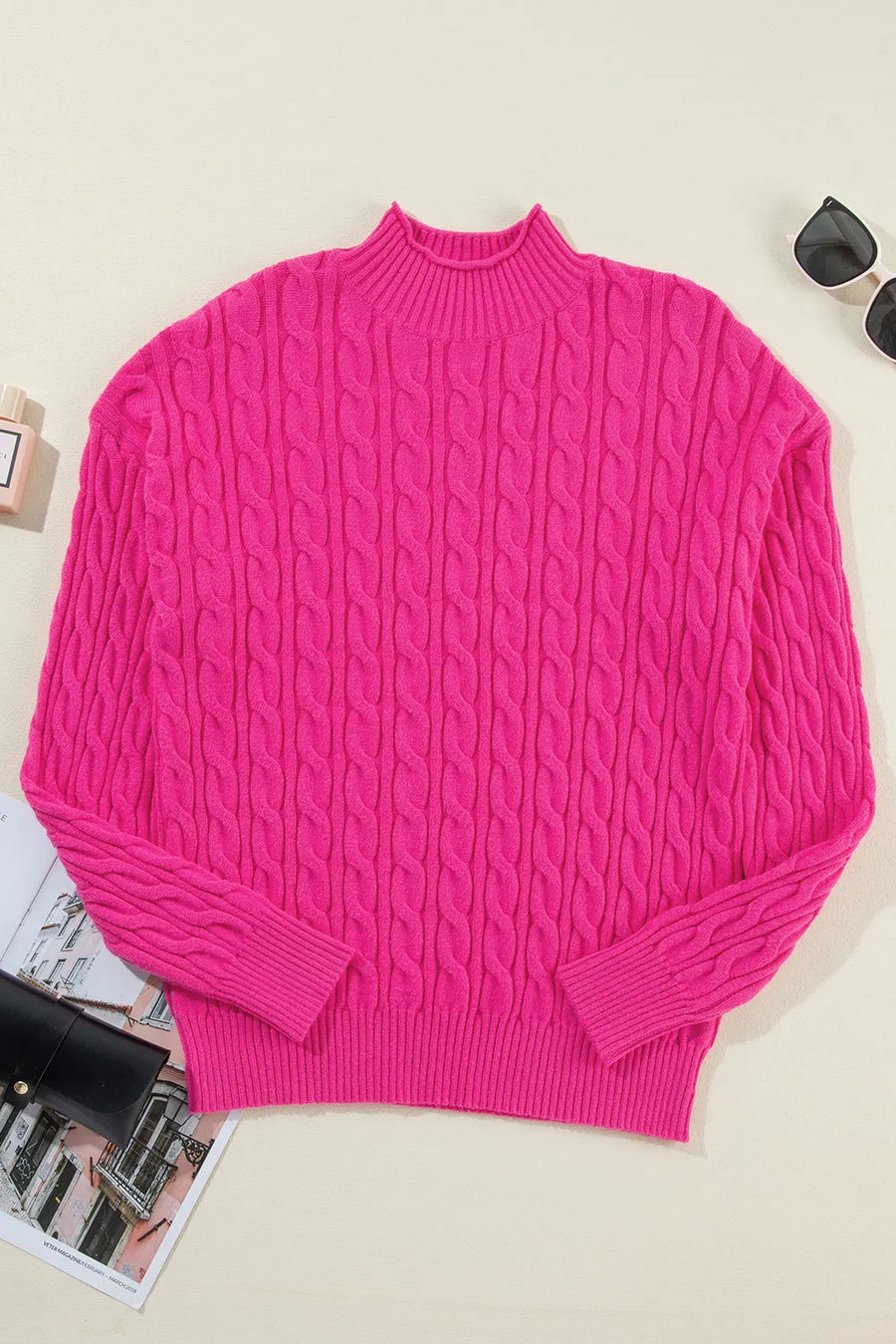 Paris Fontaine — Cable-Knit Mock Neck Long Sleeve Sweater, alternate view 2