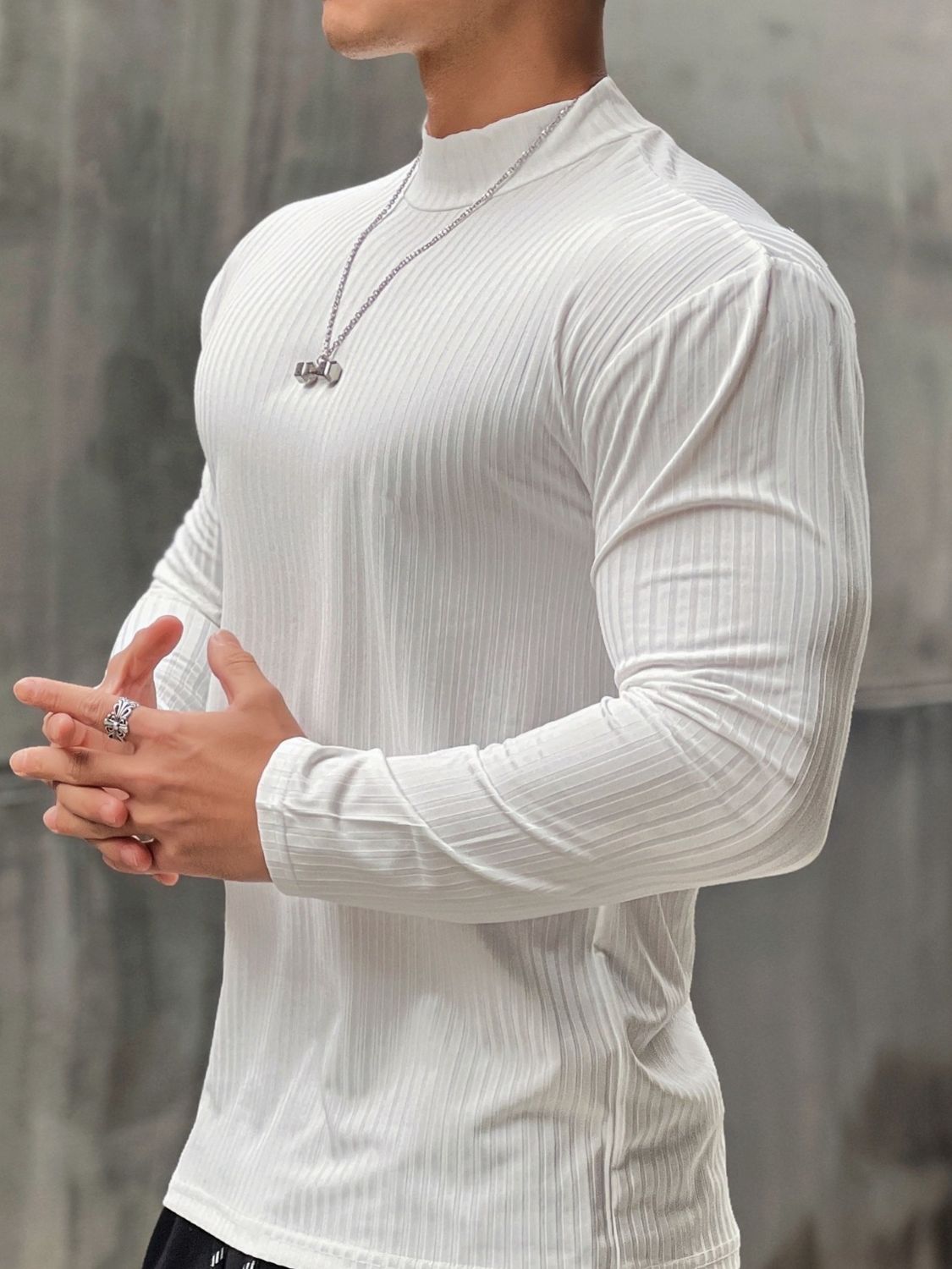 Alessandro — Men's Mock Neck Long Sleeve T-Shirt, alternate view 4