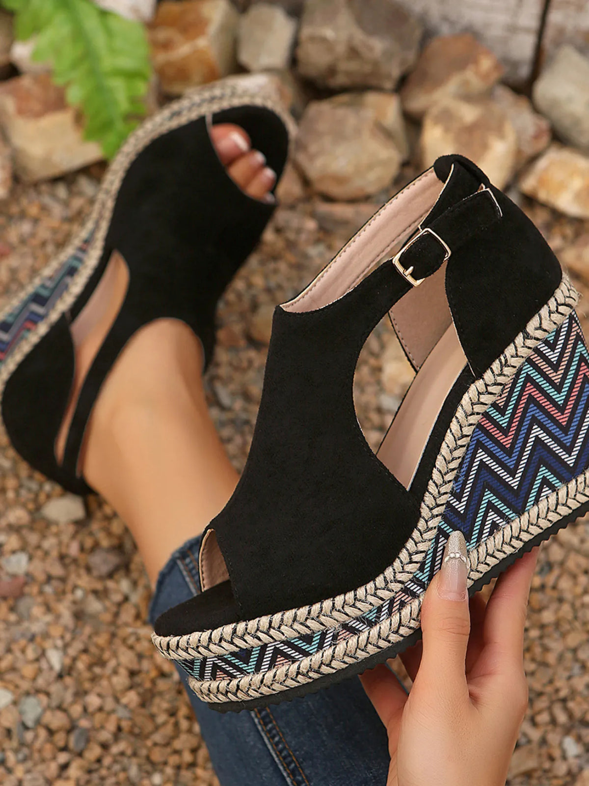 Marlowe Fiorenza — Cutout Platform Wedge Sandals Black Fashion Footwear, alternate view 3