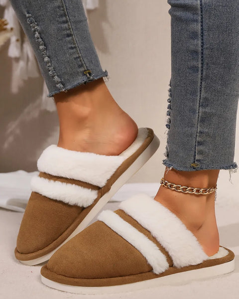Jules Allegra — Contrast Faux Fur Round Toe Slippers Fashion Footwear, alternate view 13