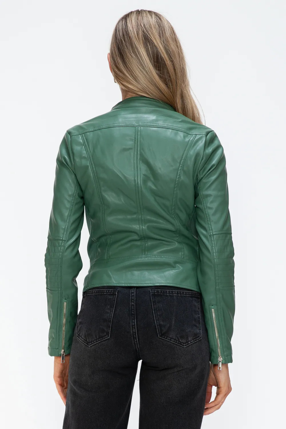 Winter Rosetti — Snobbish Faux Leather Zip Up Drawstring Hooded Jacket, alternate view 26