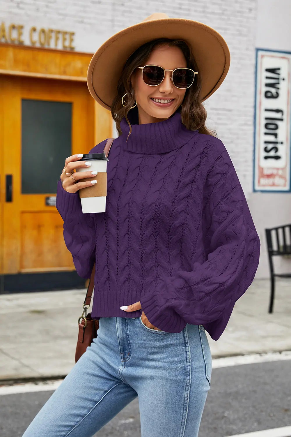 Marlowe Moreau — Turtleneck Cable-Knit Long Sleeve Sweater, alternate view 4