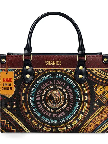 Luxury African Girl Print Leather Top-Handle Tote Handbag for Women