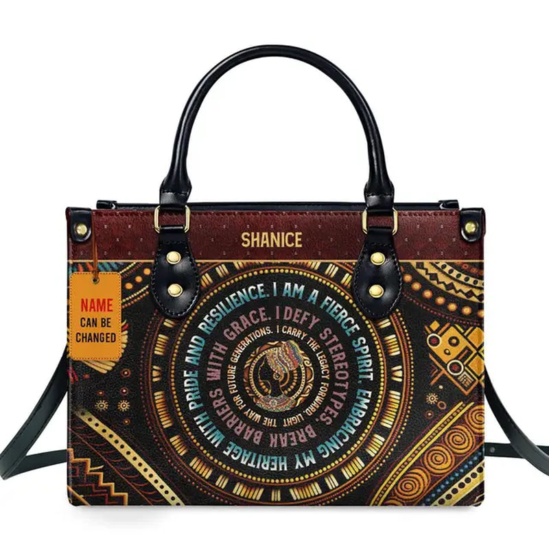 Jocelyn Montclair — Luxury African Girl Print Leather Top-Handle Tote Handbag, alternate view 10