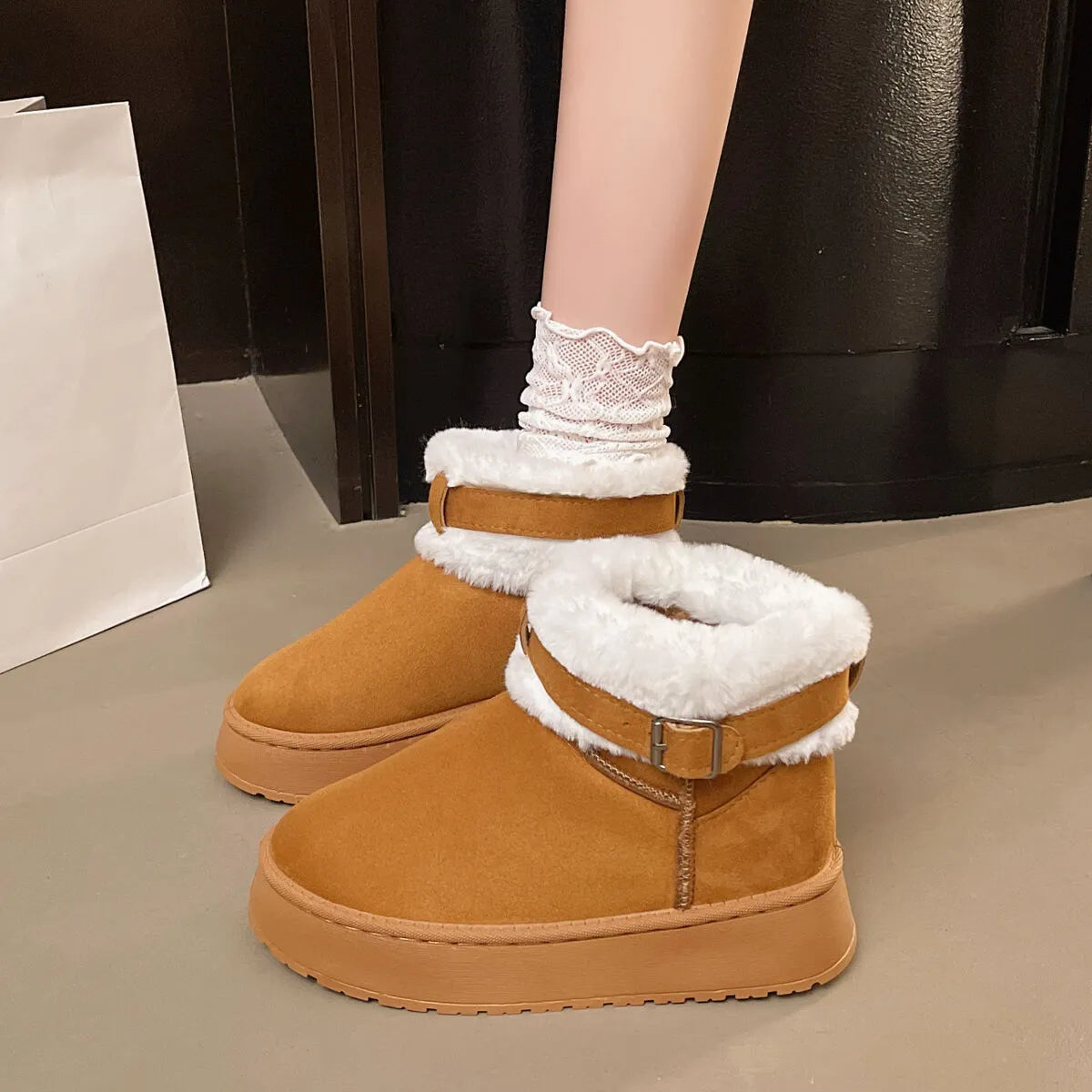 Jules Fiorenza — Round Toe Platform Fleece-Lined Winter Boots Fashion Footwear, alternate view 6