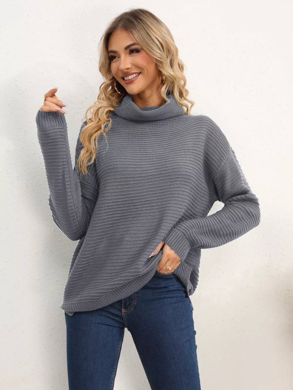 Monroe Fontaine — Slit Turtleneck Dropped Shoulder Sweater, alternate view 19
