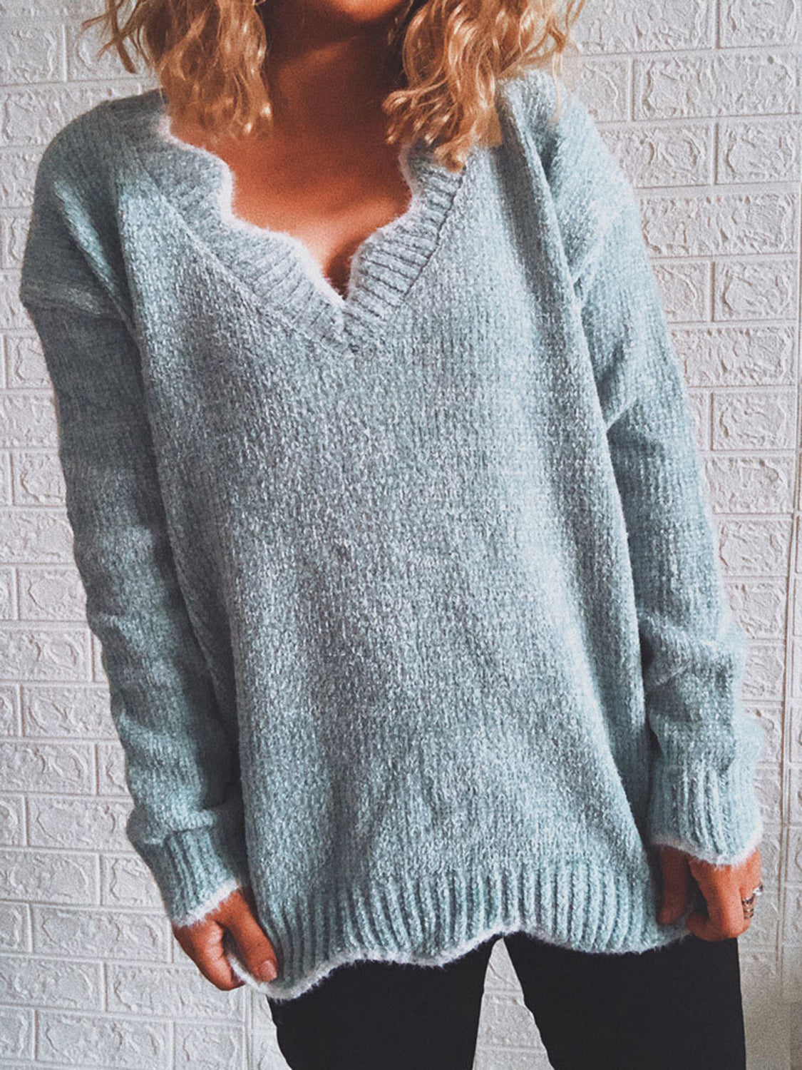 Arden Rivière — Notched Dropped Shoulder Long Sleeve Sweater, alternate view 5