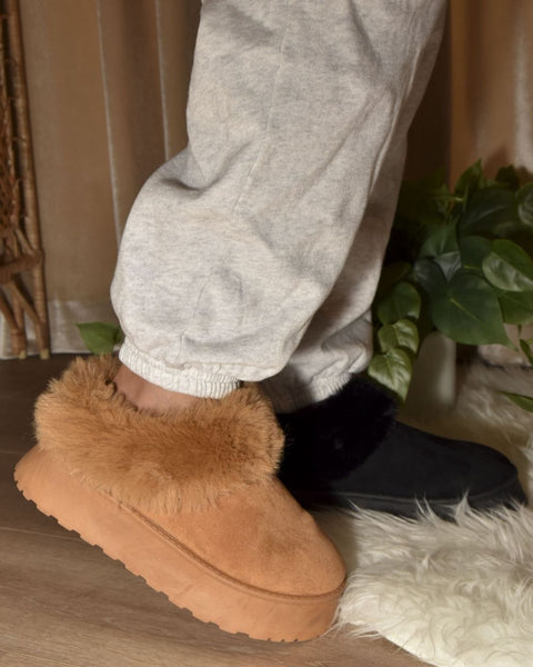 WILD DIVA Faux-Fur Platform Slip On Booties