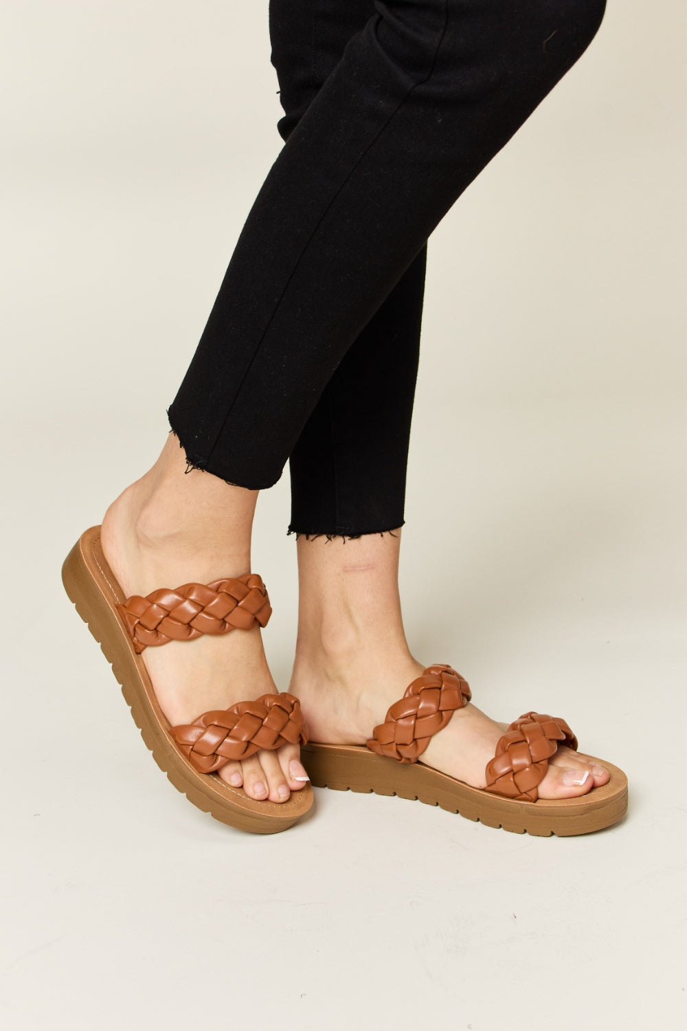 Sage Beaumont — WILD DIVA Woven Dual Band Platform Sandals Whisky Fashion Footwear
