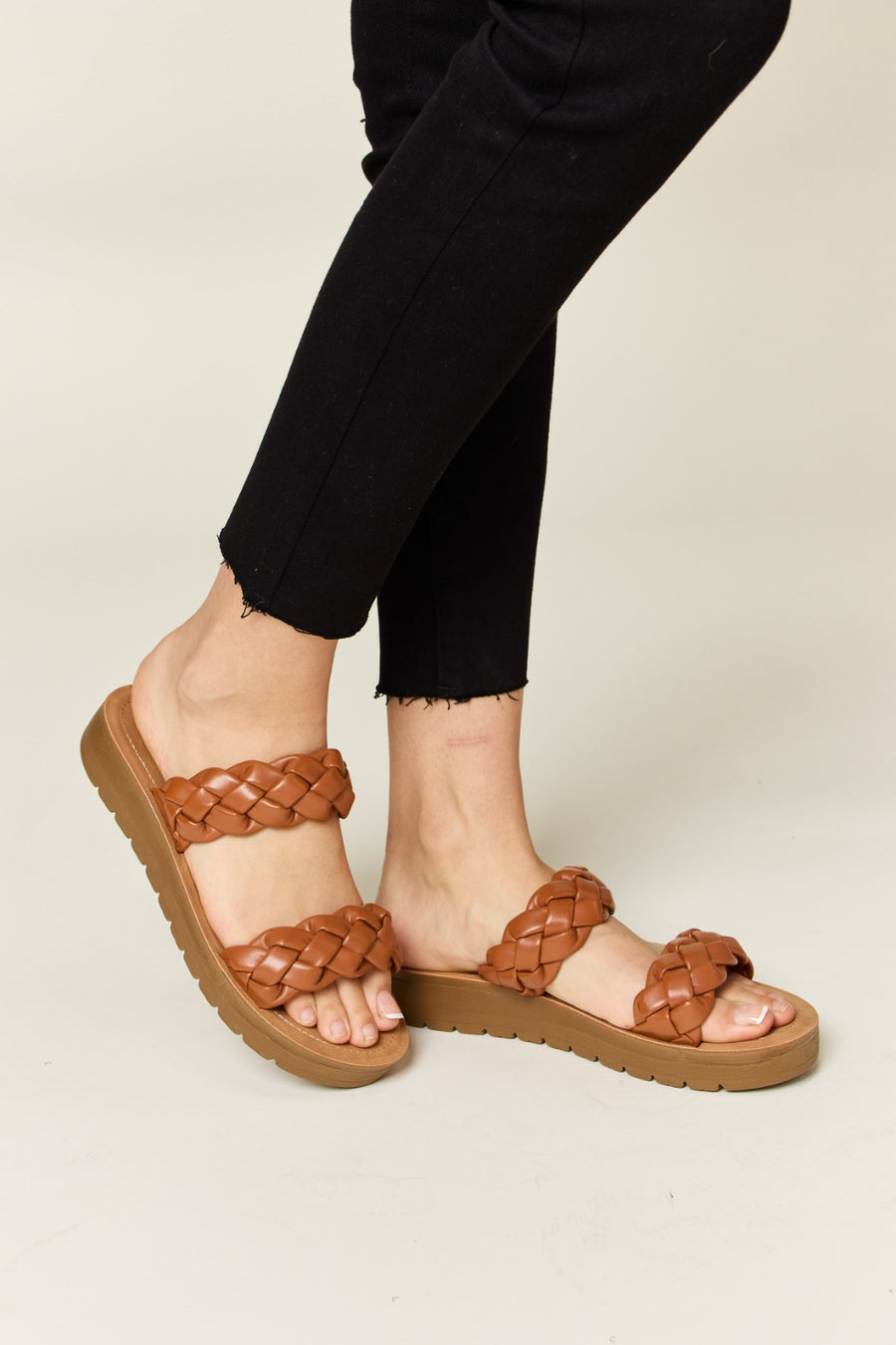 Sage Beaumont — WILD DIVA Woven Dual Band Platform Sandals Whisky Fashion Footwear