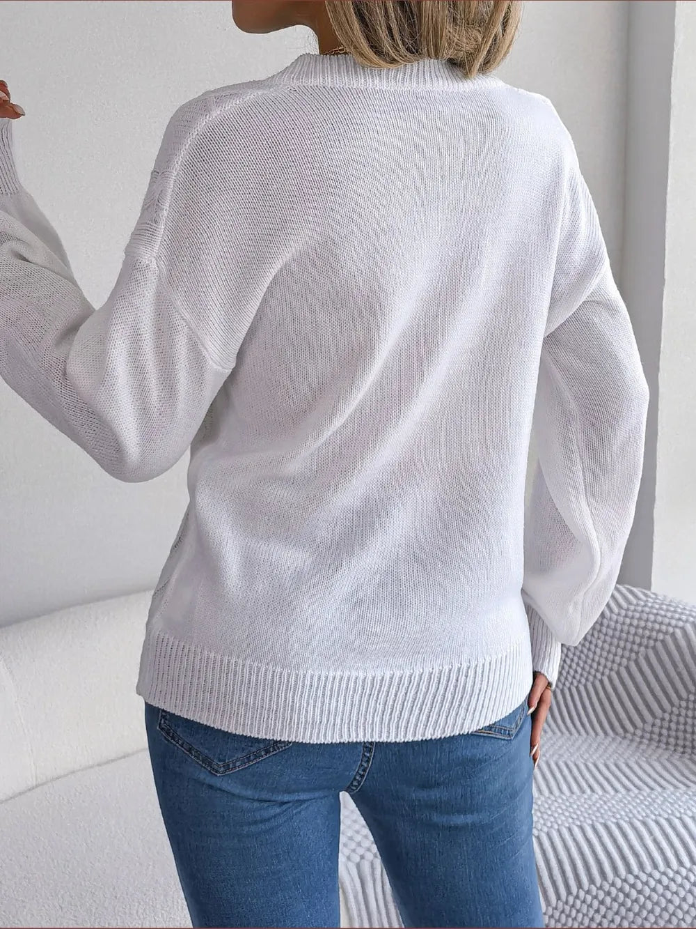 Quinn Rivière — Cable-Knit Buttoned V-Neck Sweater, alternate view 6