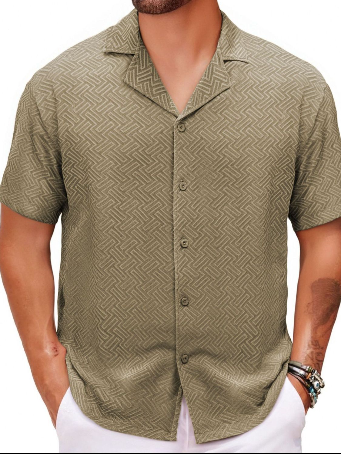 Henrik — Men's Plus Size Button Down Short Sleeve Shirt, alternate view 4