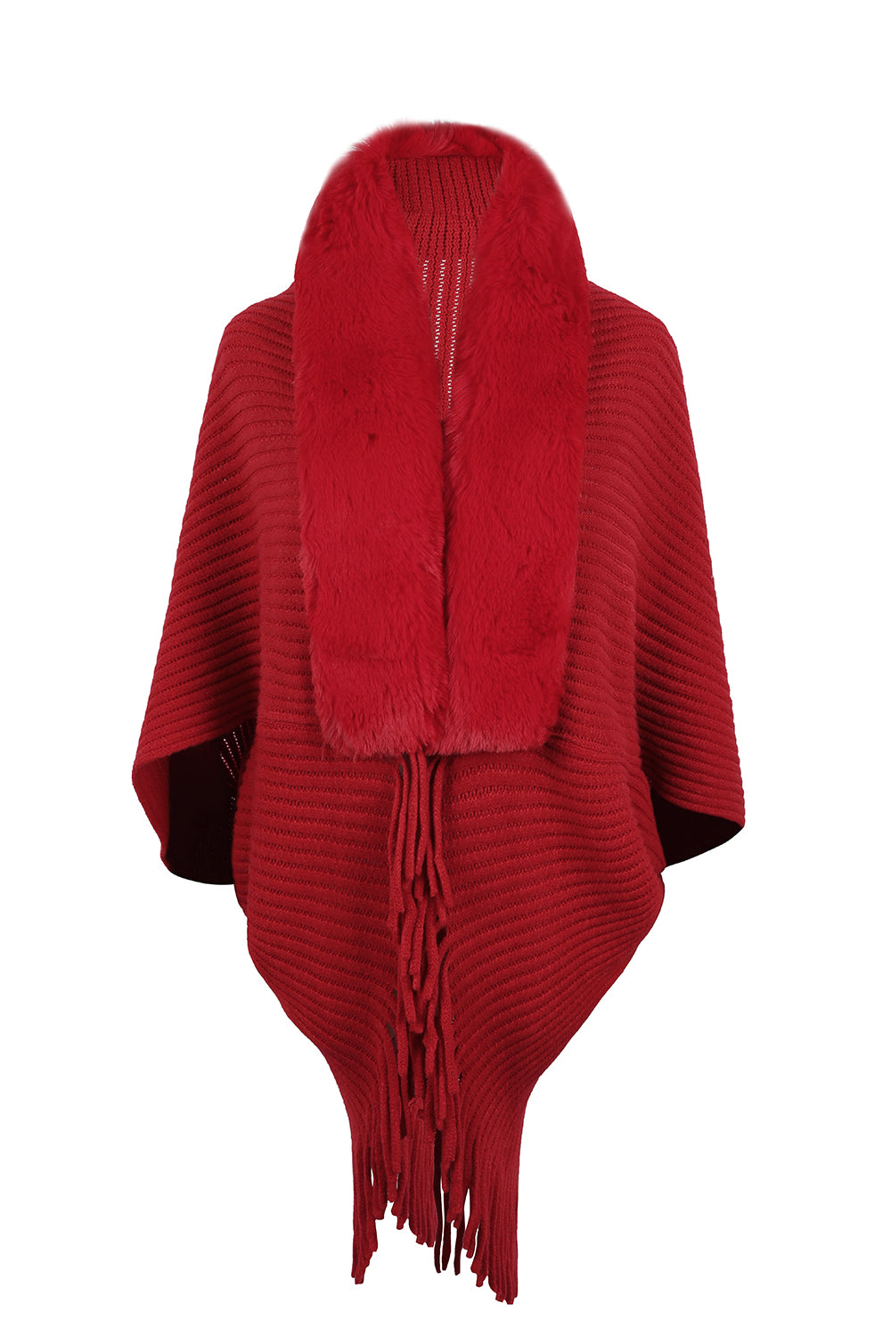 Paris Versailles — Fringe Detail Long Sleeve Ribbed Poncho, alternate view 9