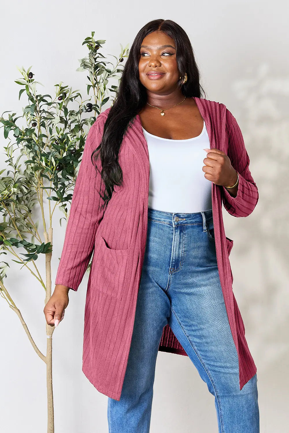 Paris Valmont — Basic Bae Full Size Hooded Sweater Cardigan, alternate view 31