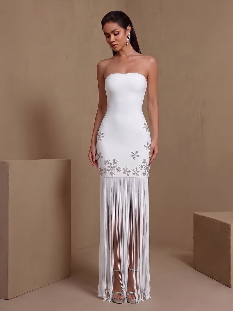 Eirlys Valenne — Snowflake Fringe Strapless Bandage Dress, alternate view 8