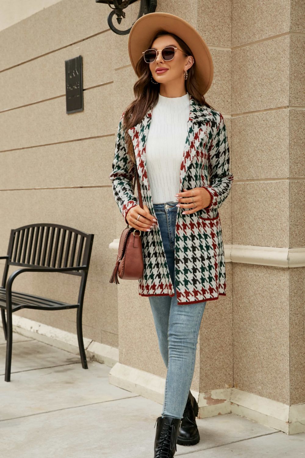 Wren Moreau — Printed Open Front Lapel Collar Cardigan with Pockets, alternate view 13