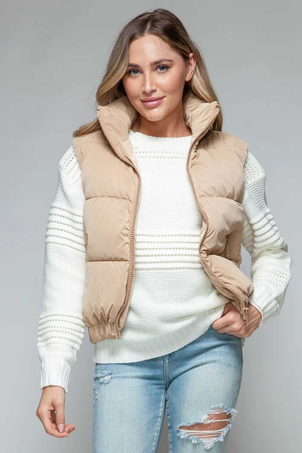 Arden Rosetti — Snobbish Fine Fur Lining Quilted Vest Iced Coffee Coat or Jacket, alternate view 7