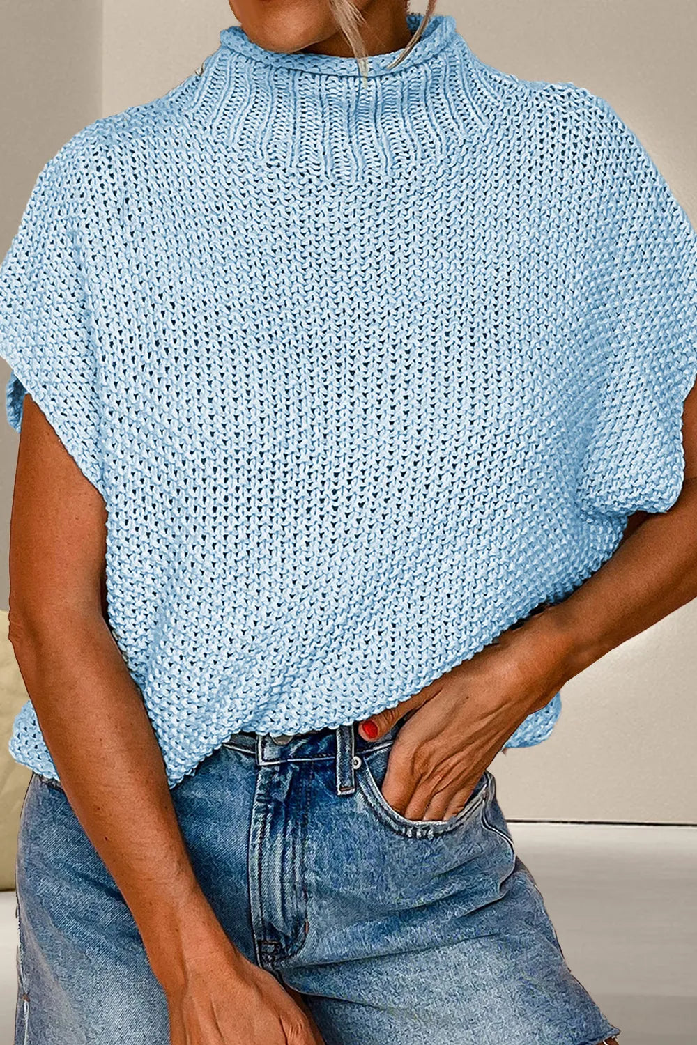 Arden Delacroix — Turtleneck Cap Sleeve Sweater