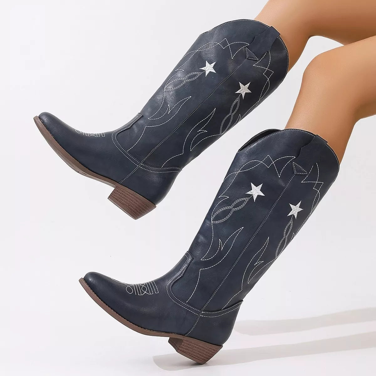 Paris Bellini — Western Star Embroidered Cowboy Boots Fashion Footwear, alternate view 4