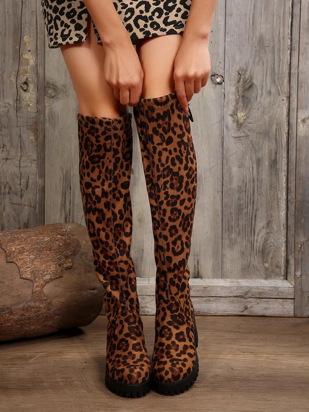 Ivory Sorrento — Leopard Round Toe Block Heel Boots, alternate view 5