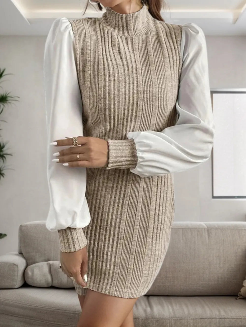 Nova Rivière — Ribbed Contrast Long Sleeve Sweater Dress, alternate view 3