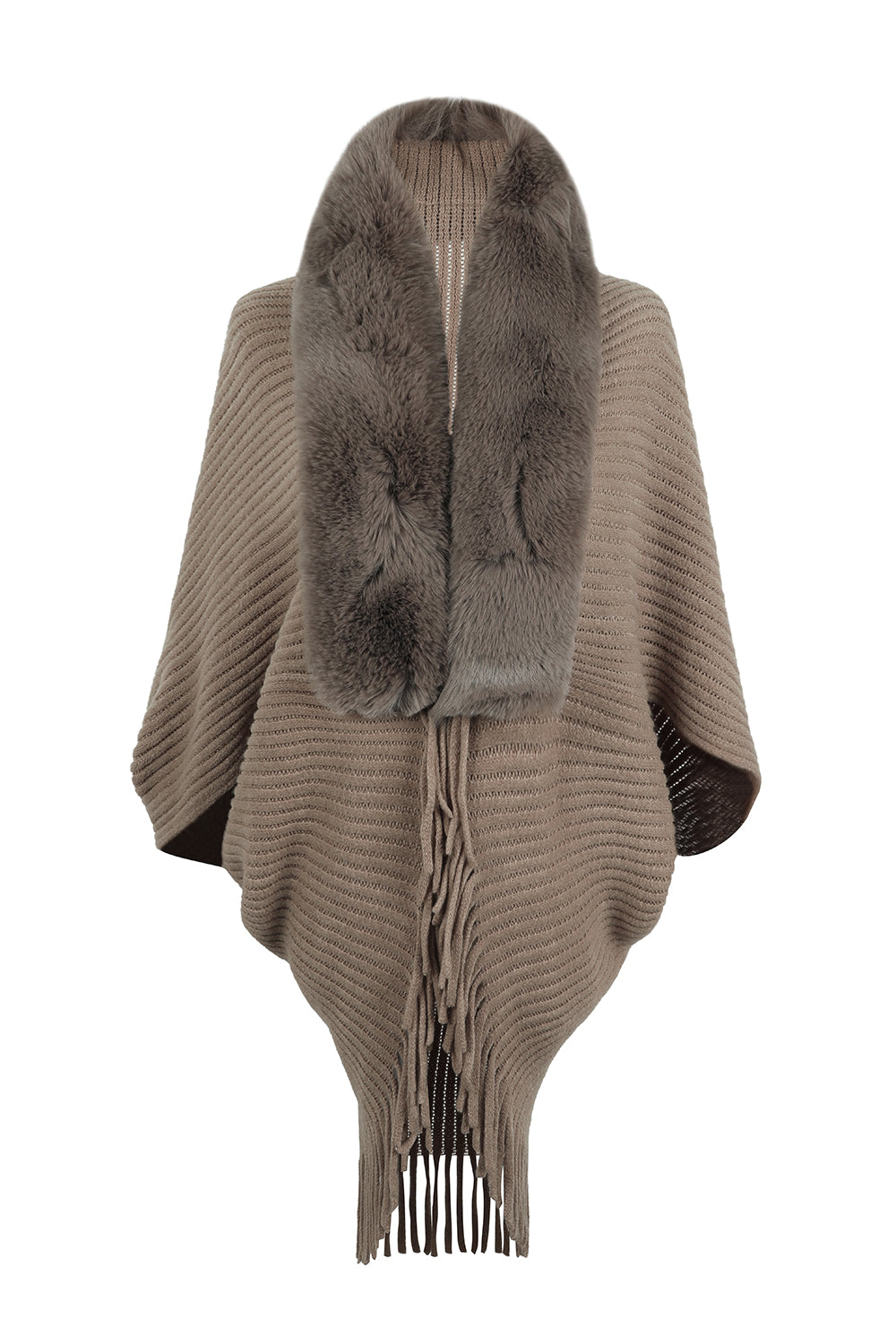 Paris Versailles — Fringe Detail Long Sleeve Ribbed Poncho, alternate view 18