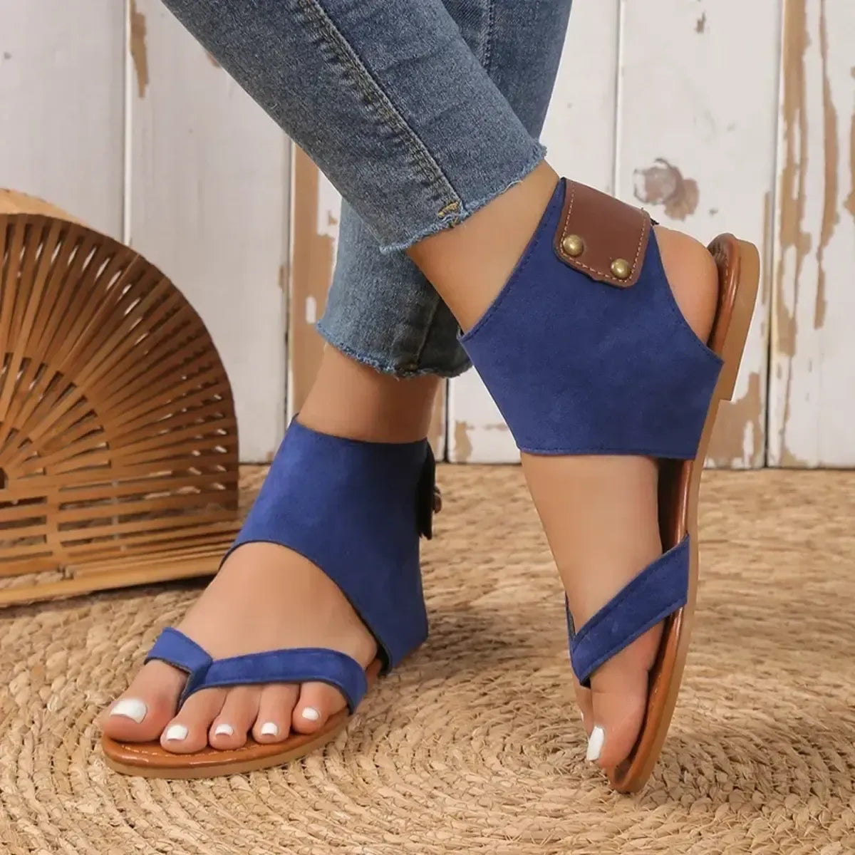Gray Sorrento — Casual Ankle Strap Flat Sandals Fashion Footwear