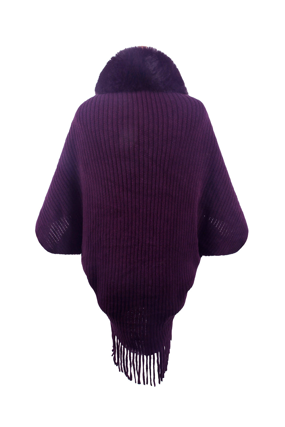 Paris Versailles — Fringe Detail Long Sleeve Ribbed Poncho, alternate view 16