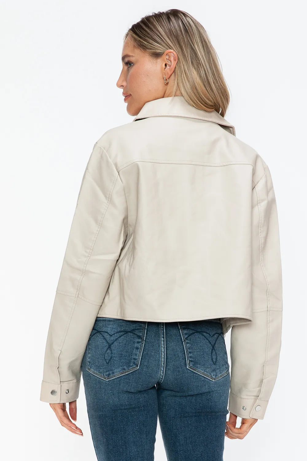 Ellis Rosetti — Snobbish Snap Down Long Sleeve PU Leather Jacket, alternate view 3