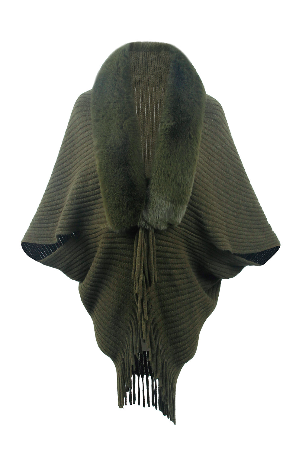 Paris Versailles — Fringe Detail Long Sleeve Ribbed Poncho, alternate view 12