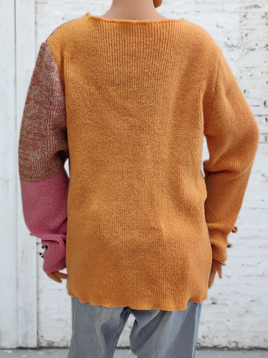 True Bellamy — Color Block Decorative Button Long Sleeve Sweater, alternate view 2