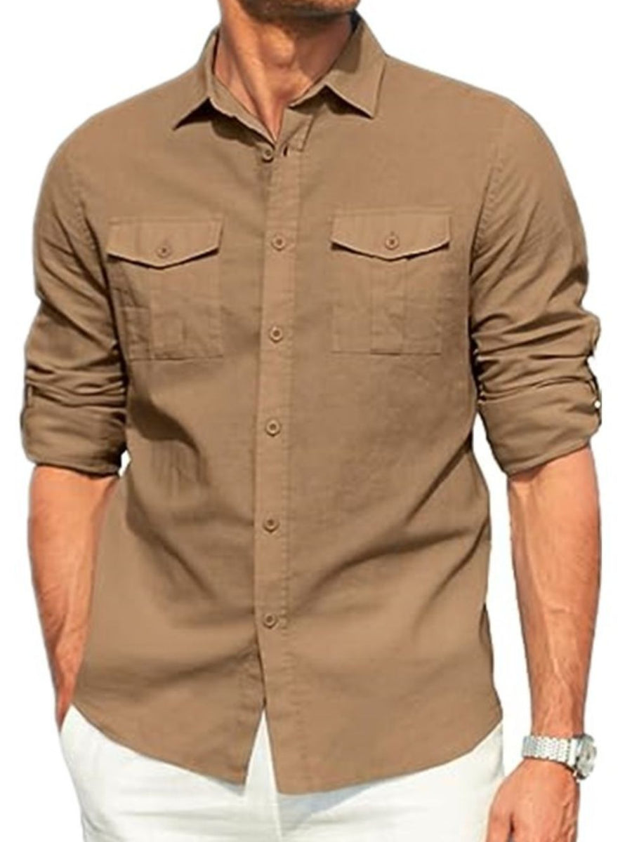 Men's Plus Size Button Down Collared Neck Long Sleeve Shirt - Opulent Empire