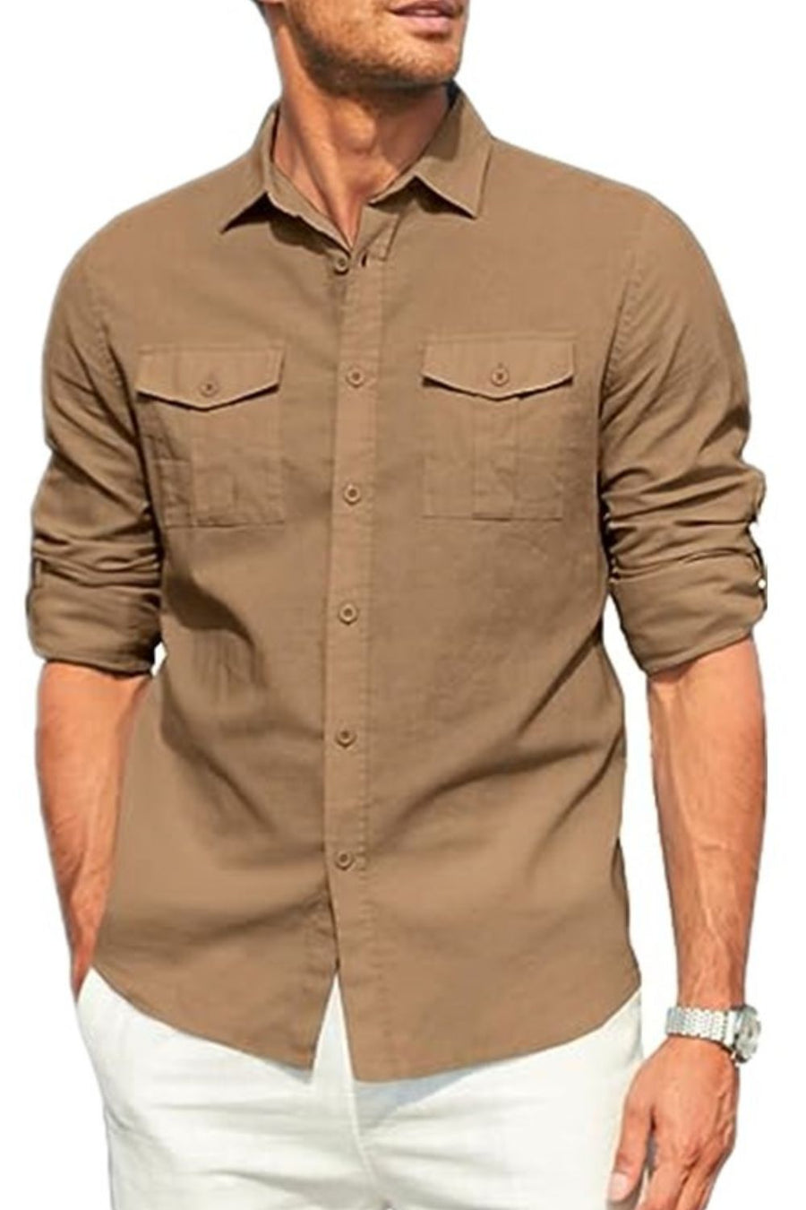 Beaumont — Men's Plus Size Button Down Collared Neck Long Sleeve Shirt, alternate view 2