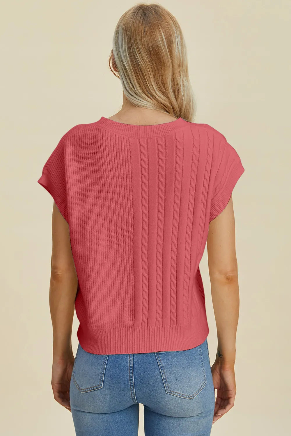 Quinn Fontaine — Double Take Full Size Cable-Knit Round Neck Short Sleeve Sweater, alternate view 16