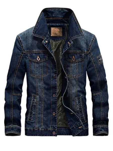 Men's Denim Jacket with Velvet Lining and Fur Collar, Slim Fit Outerwear