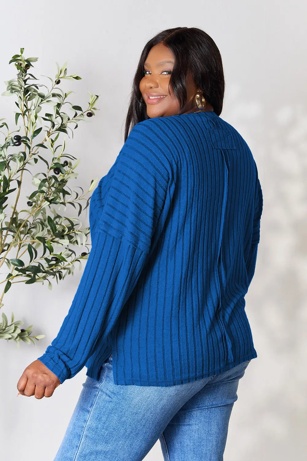 Vale Delacroix — Basic Bae Full Size Ribbed Round Neck Slit Knit Top, alternate view 4