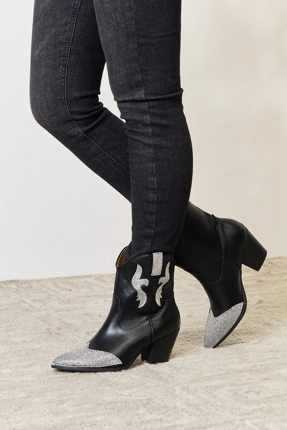 Paris Allegra — East Lion Corp Rhinestone Pointed Boots Black Fashion Footwear, alternate view 4