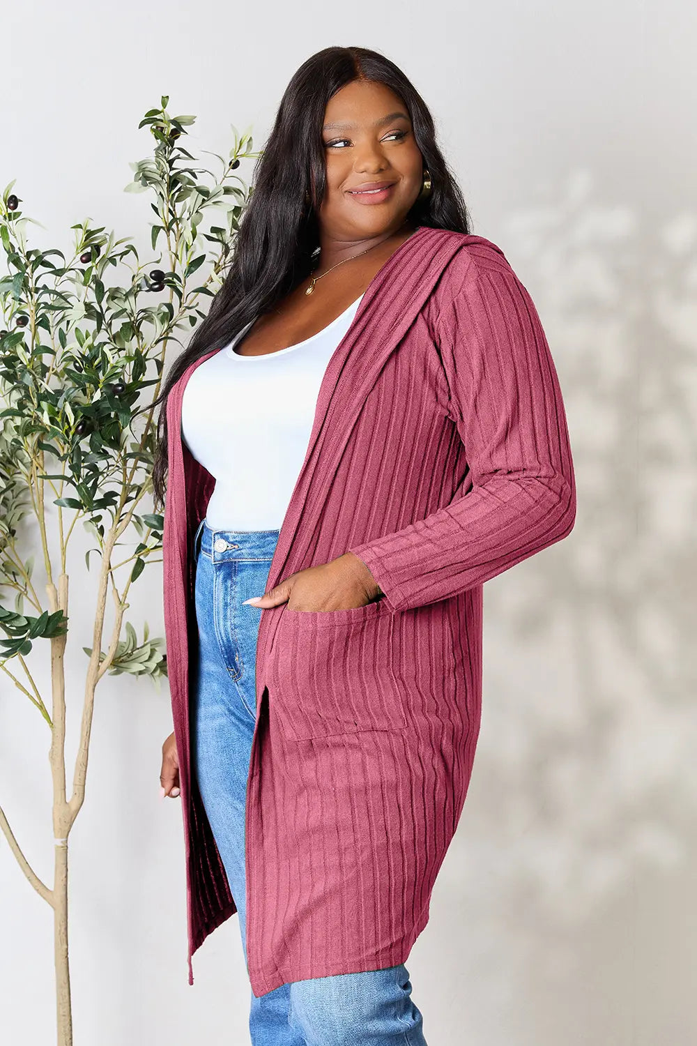 Paris Valmont — Basic Bae Full Size Hooded Sweater Cardigan, alternate view 32