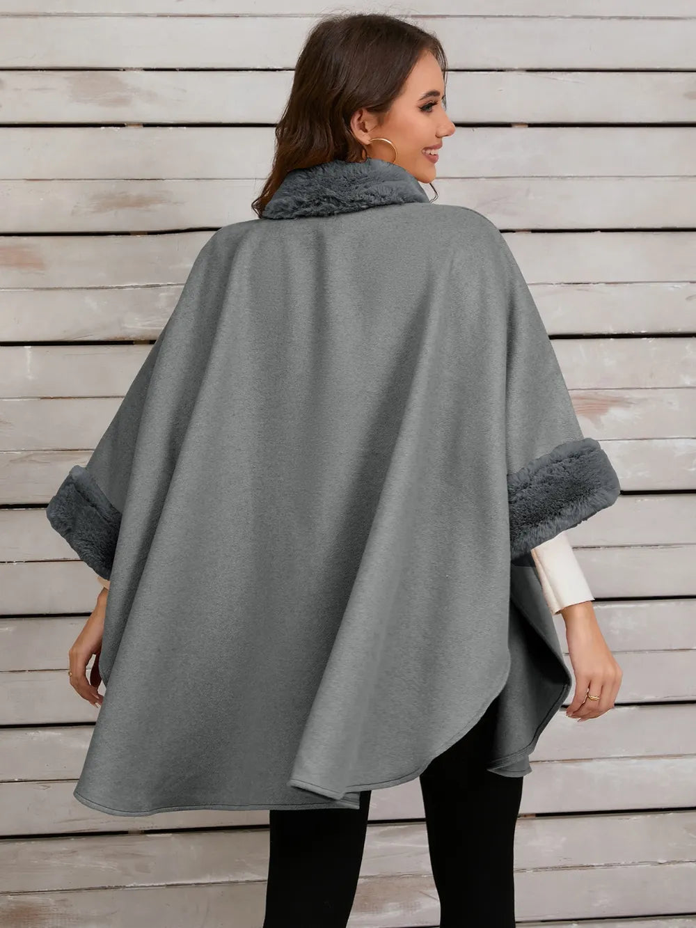 Quinn Versailles — Fuzzy Trim Long Sleeve Poncho, alternate view 11