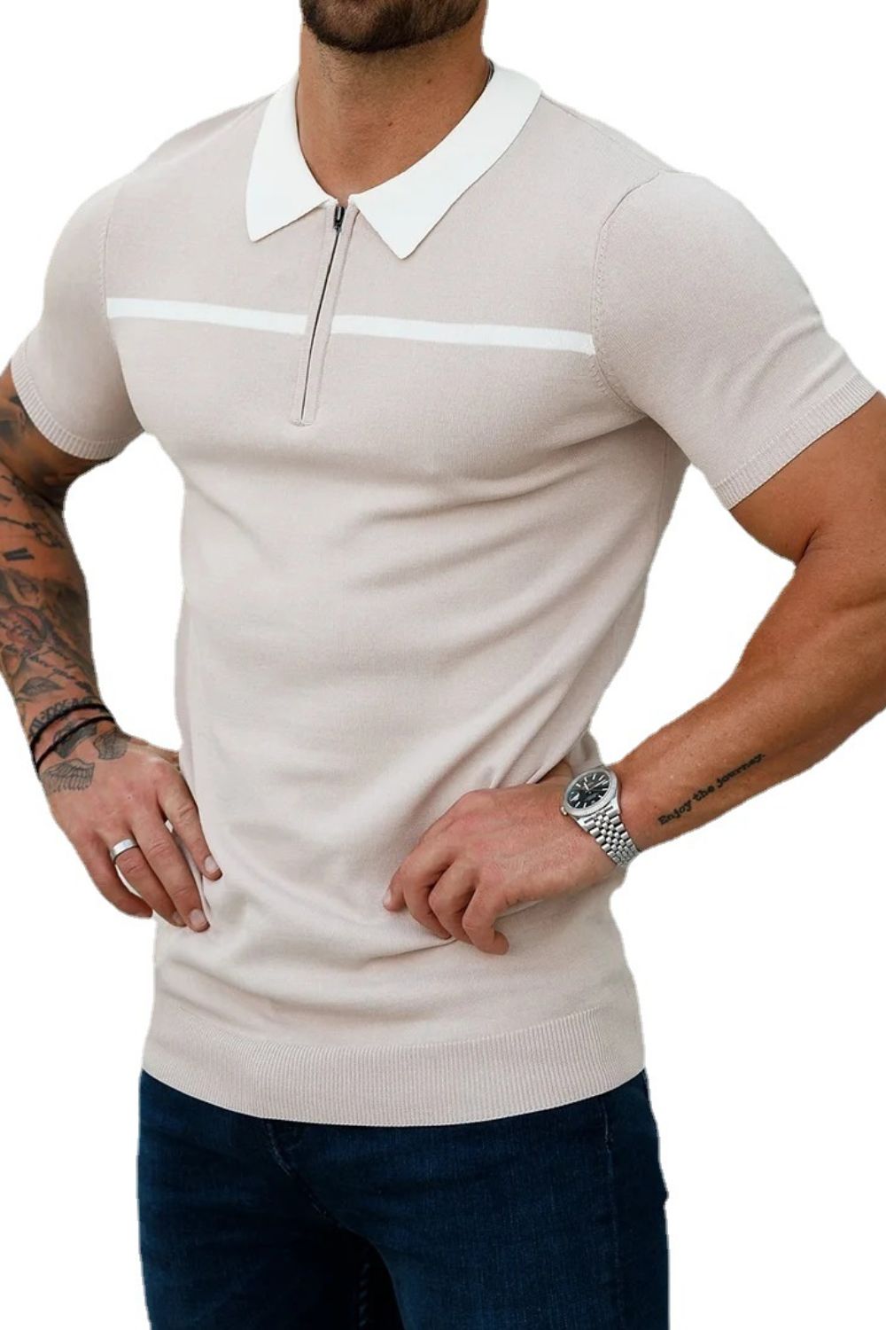 Evander — Men's Plus Size Collared Neck Short Sleeve Polo Dust Storm Men's Tailored Shorts, alternate view 4